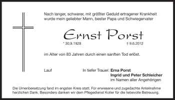 Traueranzeige von Ernst Porst von Pegnitz-Zeitung
